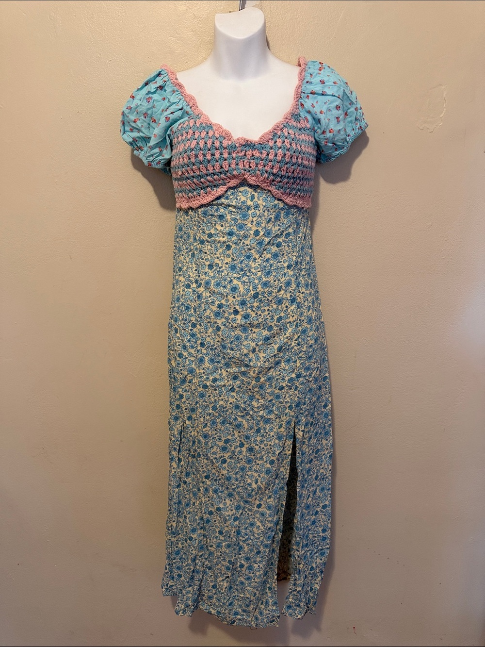 ASOS Aqua and Pink Floral Patchwork Maxi Dress